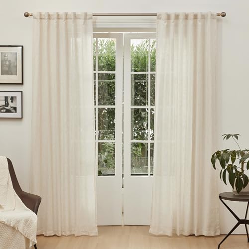 MYSKY HOME Linen Curtains for Living Room, Natural Semi Sheer Curtains & Drapes 84 inches Length 2 Panels Set Farmhouse Country Boho Style Back Tab Draperies for Sliding Glass Door, 50" Wide, Linen - color: Linen, size: 50"W x 84"L (Pack of 2)