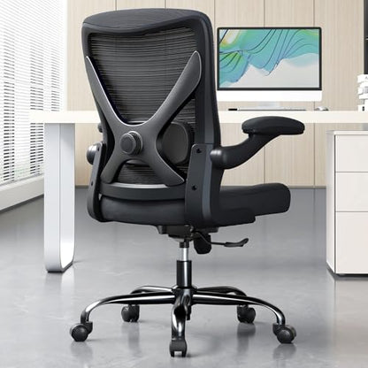 Office Chair: 330LBS Mesh Ergonomic Desk Chair Comfy with 3D Lumbar& Swivel | Ergalithic Computer Chair-Executive Task Chairs with Flip-up Arms Home Office Desk Chairs Gaming Chair for Adults(Full Black) - color: Full Black, size: Pack of 1