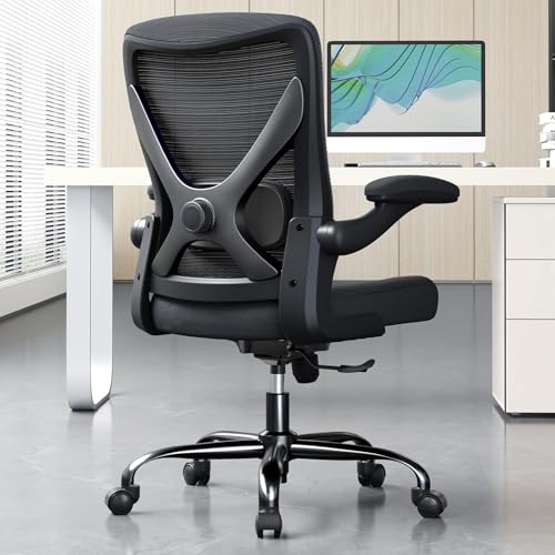 Office Chair: 330LBS Mesh Ergonomic Desk Chair Comfy with 3D Lumbar& Swivel | Ergalithic Computer Chair-Executive Task Chairs with Flip-up Arms Home Office Desk Chairs Gaming Chair for Adults(Full Black) - color: Full Black, size: Pack of 1