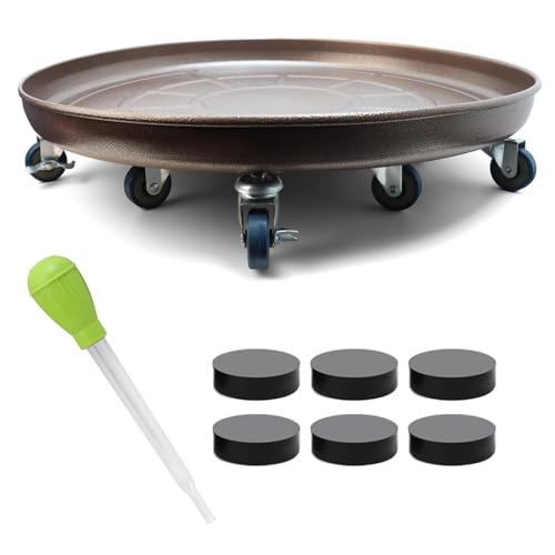 1 Pack 23 Inch Metal Plant Caddy With Lockable Wheels,Plant Stand Dolly for Heavy Planter,Wheeled Planter Saucer Tray,Rolling plant stand,Heavy-Duty Plant Caddy for Indoor and Outdoor(Copper) - color: Copper, size: 23 INCH 1PACK