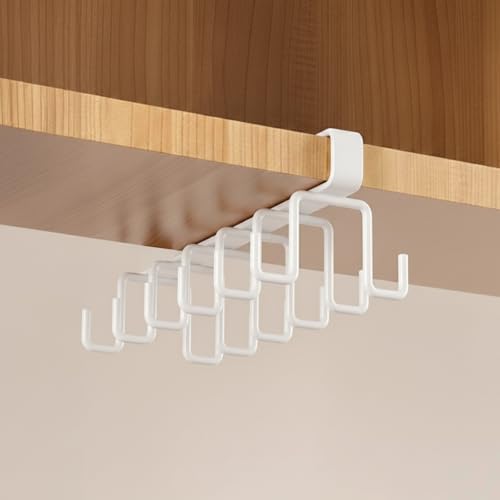 Coffee Mug Holder Under Cabinet, Clip-On No-Drill Coffee Cup Hooks, Self Adhesive Mug Holder Rack for Kitchen, Closet, Bathroom, White, 12 Hooks - color: White, size: 12 Hooks