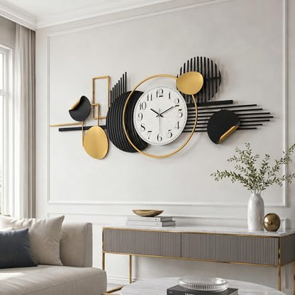 HAVFIFK 59" Large Metal Wall Clock,3D Silent Clock for Living Room | Layered Geometric Design, Easy to Install, Vertical or Horizontal Hanging Wall Art Decor for Bedroom, Dining Room, Office.