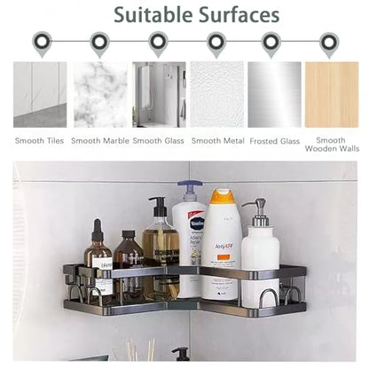 Rustproof Corner Shower Caddy 3 Pack,Stainless Steel Bathroom Storage Accessories,Durable No Drilling Shower Organiser,Adhesive Bathroom Shelves with Soap Holder Set,Black