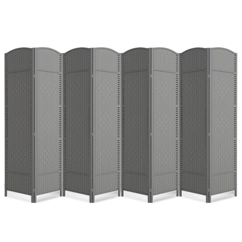 8 Panel Folding Room Divider,Woven Privacy Screen,Grey | Solid wood frame, handcrafted diamond pattern, 6FT tall, extends to 126 inches wide, no assembly required - color: Grey, size: 8-Panel