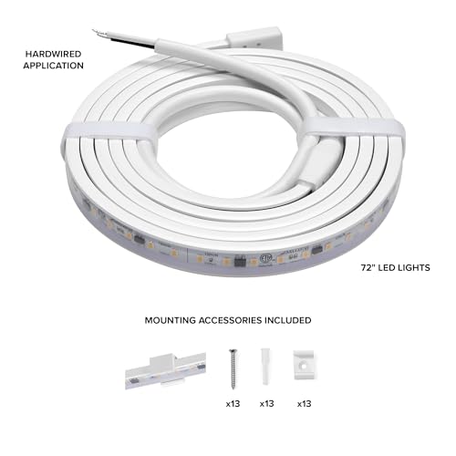 Maxxima 72 in. Hardwired LED Under Cabinet Strip Light, 2760 Lumens, 3000K | Warm White, Kitchen and Living Room 120V White Cove Lighting, No Power Supply Needed - size: 72 Inch