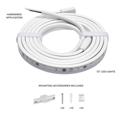 Maxxima 72 in. Hardwired LED Under Cabinet Strip Light, 2760 Lumens, 3000K | Warm White, Kitchen and Living Room 120V White Cove Lighting, No Power Supply Needed - size: 72 Inch