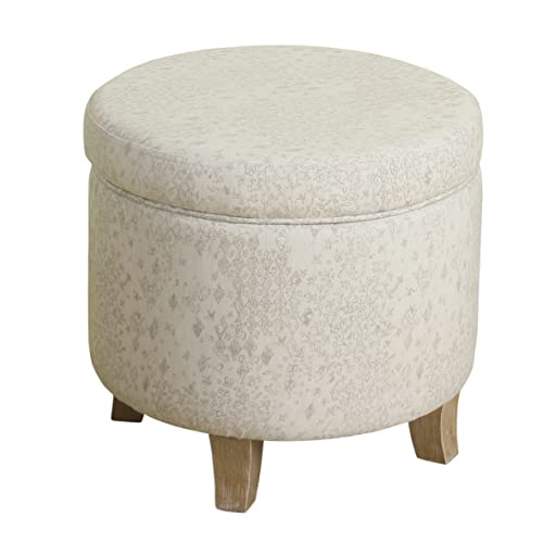 HomePop 19" Round Storage Ottoman with Flared Legs - Linen - color: Linen Cream