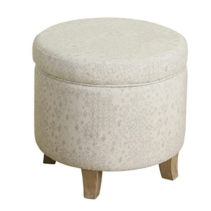 HomePop 19" Round Storage Ottoman with Flared Legs - Linen - color: Linen Cream