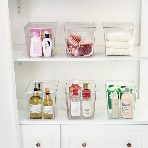 Vtopmart 6 Pack Clear Stackable Storage Bins with Lids, XLarge | BPA-free Plastic, Organize Vertically, For Pantry Kitchen Fridge Cabinet Closet Bathroom, Built to Last, Easy to Move - size: XL(13"L x 7.4"W x 7"H)