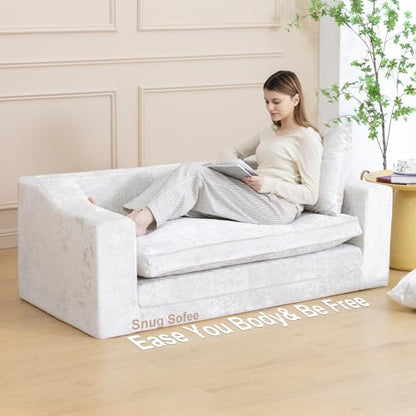 61" Boneless Loveseat Sleeper, Folding Sofa Bed, Diamond Velvet Cover,White | Memory Foam Pull Out Futon Bed with Removable Washable Cover, Space-Saving Fold Out Couch for Living Room & Guest Room - color: White