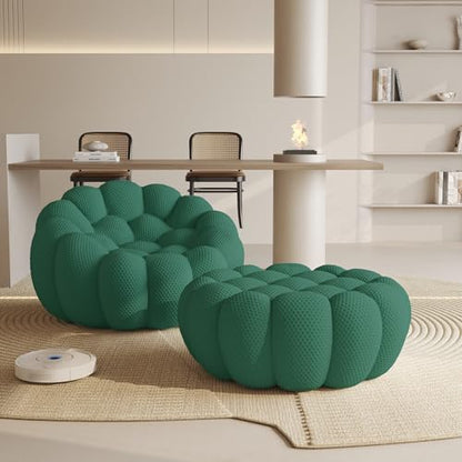 Modular Sectional Sofa,Bubble Couch Set,1 Seater+ Ottoman,Modern Upholstered Bean Bag Sofa Couch Mesh Fabric Lazy Floor Chair Living Roon Sets (Green) - color: Green, size: 48"+42"