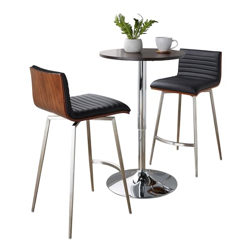LumiSource Mason Swivel Adjustable Counter Height Dining 3 Piece Set, Pub Table and Stools, High Top Table Set for 2, Counter Table and Chairs Set of 2, Kitchen & Dining Room Sets (Black) - color: Black