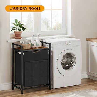 Laundry Hamper with Shelf, Laundry Basket with 1 Large Pull-Out Removable Bags, 1 x 18.3 Gallons(69L), Metal Frame, Lockable Wheels, for Laundry Room and Bedroom - color: Black and Rust (1 Bag 69L)