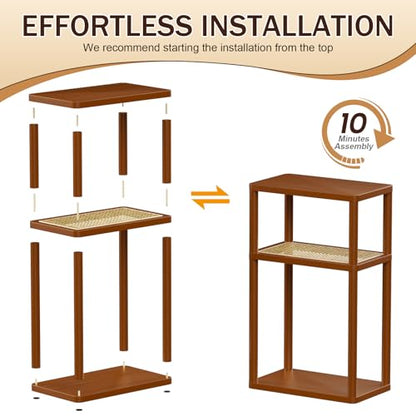 YGYQZ Rattan End Table, 3-Tier Narrow Side Table with Storage, Brown | Space-Saving Design, Slim Storage, Sturdy Construction, Modern Style, Ideal for Living Rooms & Bedrooms - color: Narrow-brown