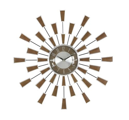deco 79 Metal Starburst Wall Clock, Clock 22" x 3" x 22", Brown | Decorative Starburst Starburst For Home With Silver Accents Kitchen Clock Clock