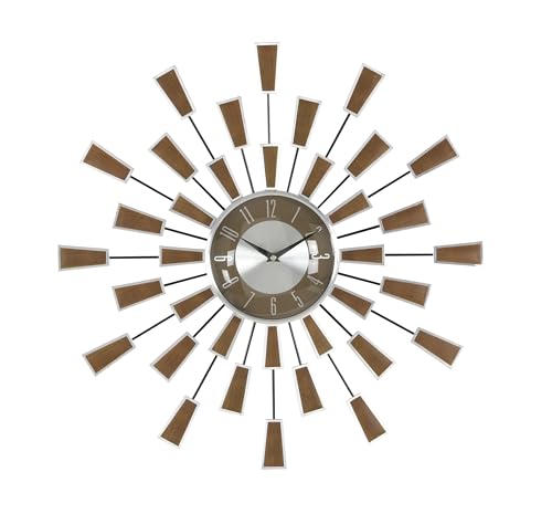 deco 79 Metal Starburst Wall Clock, Clock 22" x 3" x 22", Brown | Decorative Starburst Starburst For Home With Silver Accents Kitchen Clock Clock