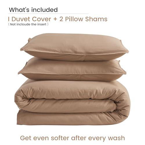 BISELINA French Linen Duvet Cover Set 3pcs with Hidden Zipper Closure Natural Flax Cotton Blend Solid Color Soft Breathable Luxury Farmhouse Bedding - Full Size, Clay - color: Clay, size: Full