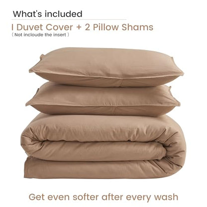 BISELINA French Linen Duvet Cover Set 3pcs with Hidden Zipper Closure Natural Flax Cotton Blend Solid Color Soft Breathable Luxury Farmhouse Bedding - Full Size, Clay - color: Clay, size: Full