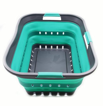 SAMMART 42L (11 gallon) Collapsible Plastic Laundry Basket - Foldable Pop Up Storage Container/Organizer - Space Saving Hamper/Basket (1, Grey/Turquoise Blue) - color: Grey/Turquoise Blue