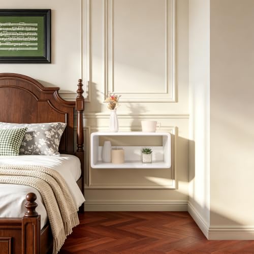 Floating Nightstand Wooden, Bedside Table, Nightstand Shelf, Handmade, Wall Mounted Bedside Shelf, Minimalist and Unique Style White 18”x 10”x 7.5” - color: B&white