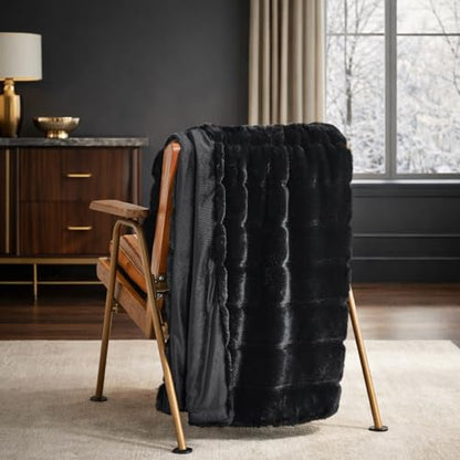 Cozy Bliss Deluxe Sheared Rabbit Faux Fur Throw Blanket, Soft Fuzzy High-Low Sculpted Plush Blanket for Couch, Cozy Home Accent, All Season Use, Black 50"x60" - color: Stripe - Black, size: Throw(50" x 60")