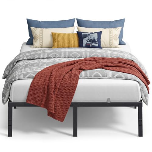 VASAGLE Queen Metal Bed Frame 16 Inches Tall, 1100 lb Weight Capacity, No Box Spring Needed, with Under-Bed Storage, Easy Setup, Heavy-Duty Platform Bed, Mattress Retainers, Matte Black URMB661BD02S - size: Queen, style: 16 Inch