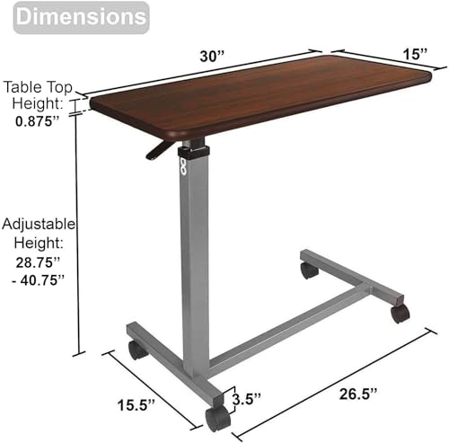 Vaunn Medical Cart Adjustable Overbed Table with Wheels – Rolling Bedside Table for Hospital, Portable Standing Cart & Laptop Desk for Bed, Couch, Wheelchair - color: Walnut Brown