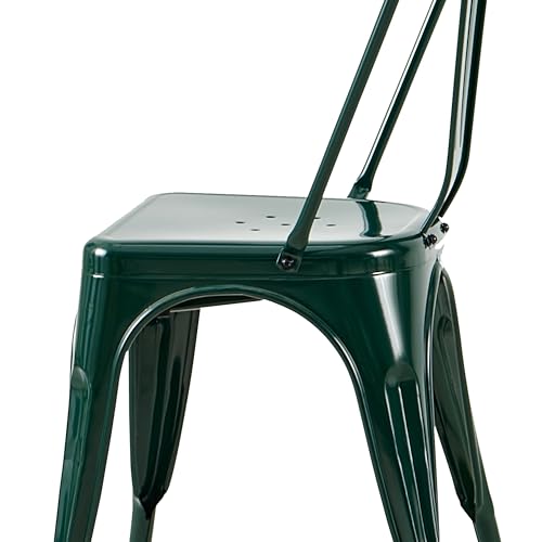 AC Pacific 18 Inch Seat Height Industrial Metal Dining Chairs, Stackable Kitchen or Bar Seat, Durable Modern Design, Versatile Accent Furniture, Set of 2, Dark Green - color: Dark Green, size: Set of 2