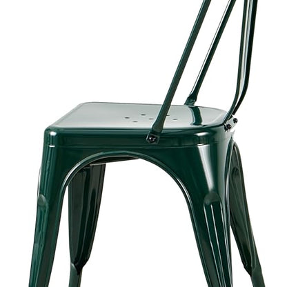 AC Pacific 18 Inch Seat Height Industrial Metal Dining Chairs, Stackable Kitchen or Bar Seat, Durable Modern Design, Versatile Accent Furniture, Set of 2, Dark Green - color: Dark Green, size: Set of 2