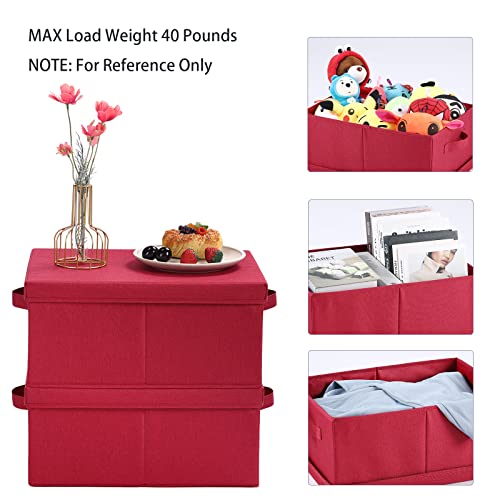 HOONEX Storage Bins with Lids for Organizing, Pack of 2, Storage Boxes with 2 Carrying Handles and Sturdy Heavy Cardboard, 16.5" L x 11.8" W x 7.5" H for Shoes, Books, Clothes, Red - color: Red