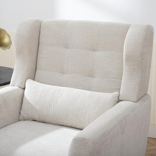 Accent Chair, Living Room Chairs with Solid Wood Legs & Pillow | Chairs Living Room with High Tufted Backrest, Reading Chair for Bedroom/Office, Chenille Fabric - color: Beige(a)