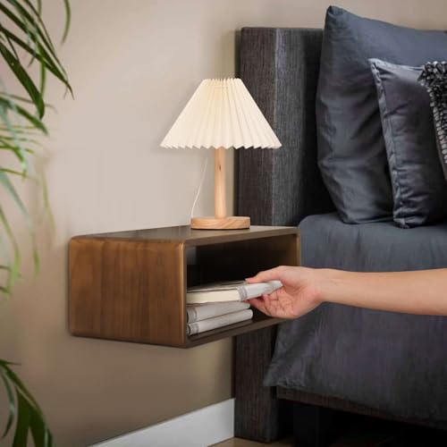 Floating Nightstand, Wall Mounted Bedside Shelf, Handmade Bedroom Furniture,Pine Wood Floating Bedside Table, Minimalist and Unique Style 18”x 10”x 7.5” Brown - color: Brown