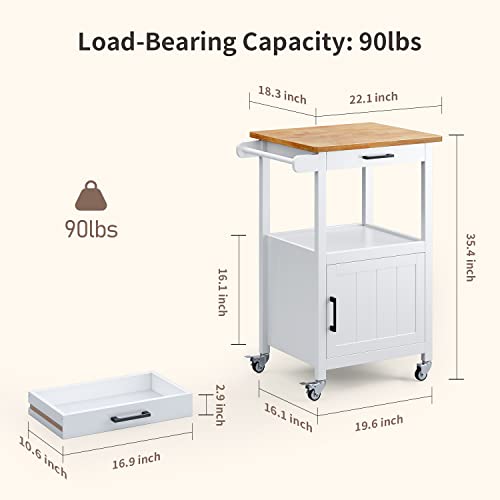 Qsun Rolling Microwave Cart with Storage, White | Microwave cart with wheels, Small Home Coffee Bar, Microwave Stand, Rolling Kitchen Cart with Side Hook - size: White
