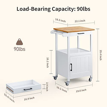 Qsun Rolling Microwave Cart with Storage, White | Microwave cart with wheels, Small Home Coffee Bar, Microwave Stand, Rolling Kitchen Cart with Side Hook - size: White
