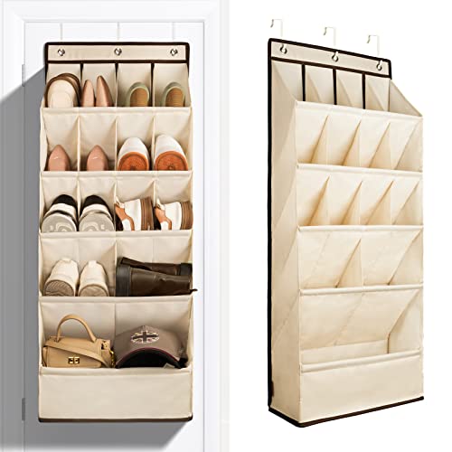 1 Pack Over the Door Shoe Organizers, Hanging Organizers with Large Pockets | with Large Deep Pocket Shoe Holder for Closet Shoes Rack for Wall, Over Door Shoe Storage Hold up to 18 Pairs Shoes, Beige - color: BEIGE, size: 18+ Pairs
