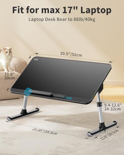 SAIJI Non-Slip Leather Laptop Bed Tray Table,Lap Desk with Laptop Stopper | Portable Height & Angle Adjustable Laptop Stand with Foldable Legs, Notebook Stand Reading Desk for Sofa Couch - color: Black, size: Medium