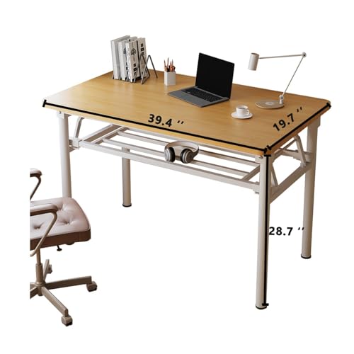 Small Folding Desk No Assembly,39.4 Inch Folding Computer Desk Small Foldable Table for Home Office. - color: Frame：white/Board：teak, size: 39.4"*19.7"