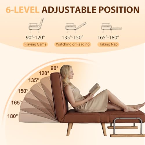 SUIYIMU Folding Chair Bed, 3-in-1 Convertible Sleeper Chair Bed (Natural Wood-Faux Leather) - color: Natural Wood-tone Leather