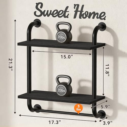 3 Tier Wall Shelves Over Toilet Rustic Industrial Floating Shelf - color: Black, size: 2 tier