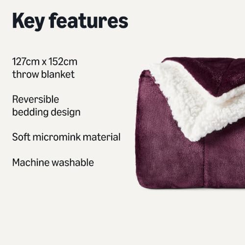 Amazon Basics Reversible Sherpa Throw Blanket, Velvety Flannel, Ultra Soft, Plum, 50"x60" - color: Plum, size: Throw (50"x60")