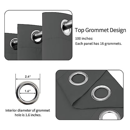 Easy-Going Thermal Grommet Blackout Curtains, 1 Panels 100x84 in, Grey | Washable Grommet Top Window Drapes for Bedroom and Living Room, Noise Reduction, Room Darkening - color: Grey, size: 100"W x 84"L (Pack of 1)