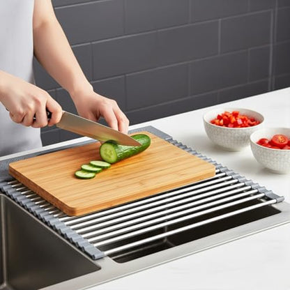 Roll Up Dish Drying Rack Over Sink, 17.5" x 15.2" Foldable SUS304 Stainless Steel Kitchen Dish Drainer, Heat-Resistant Multipurpose Rolling Sink Rack Organizer,Grey - size: Grey（17.5" X 15.2"）