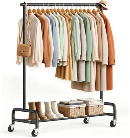 SLEEPING LAMB Heavy Duty Clothing Racks for Hanging Clothes Rack, 43" Wide Rolling Garment Rack Metal Clothing Hanger Rack with Wheels Wardrobe Rack for Coats, Shirts, Dress, (Black) - color: Black, style: Single Rod