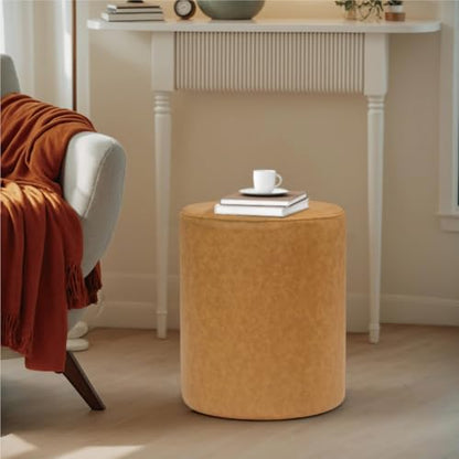 Modern Round Ottoman with Soft Padded Seat, Multifunctional Vanity Stool for Makeup, Upholstered Footrest Stool Ottoman Foot Stool for Living Room, Bedroom - color: Brown