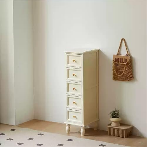 Narrow Bedside Table Tall Skinny Vertical Chest of Drawers Wood Storage Cabinet Small Nightstand Side Table for Living Room Long Lasting - color: Beige, size: 101 cm