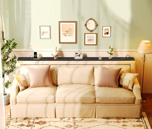 SUPERJARE 86.6 inch Narrow Console Table with Outlet, Sofa Tables, Behind Couch Table, Long Entryway Tables with Charging Station, for Living Room, Black - color: Black, size: 5.9''D x 86.6''W x 29.7''H