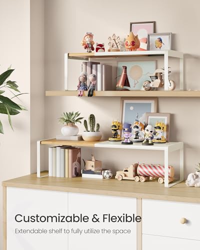 SONGMICS HOME Spice Rack, Expandable Cupboard Shelf Orgnizer,Bamboo | Kitchen Counter Shelves, Bamboo and Metal, Stackable, Natural Beige and Cream White, BYSTRO Collection UKCS051N01 - color: Light Bamboo + Cream White, size: 2 Pack