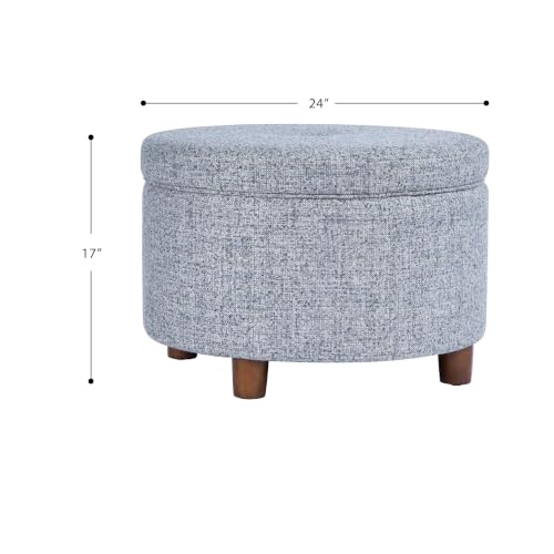 HomePop 24" Large Round Storage Ottoman - Blue Gray Woven Fabric - color: Blue Gray Woven Fabric