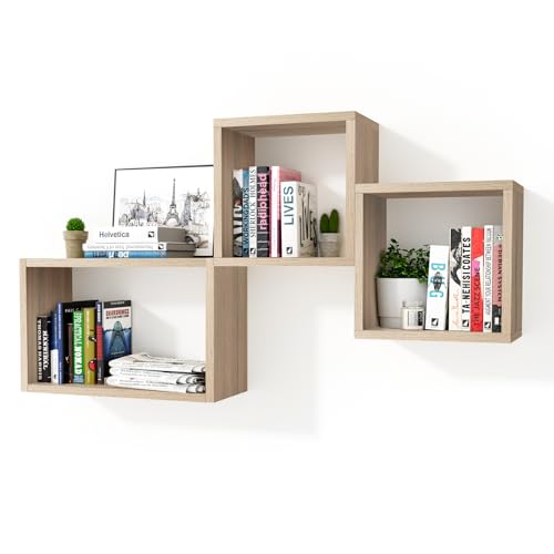 Wall Mount Shelf Set of 3, Floating Cube Shelves for Space Discovery Home and Commercial Use, Large Size Shelves Set, Oak - color: Oak, size: Set3
