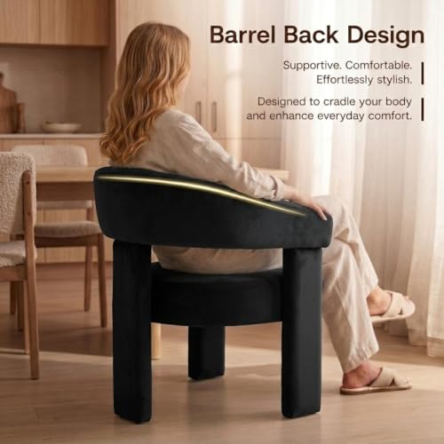 Black Velvet Dining Chair Modern Barrel Chair with Open Curved Back Armrests Compact Accent Chair for Kitchen Dining Room Living Room - color: Black, size: Set of 1